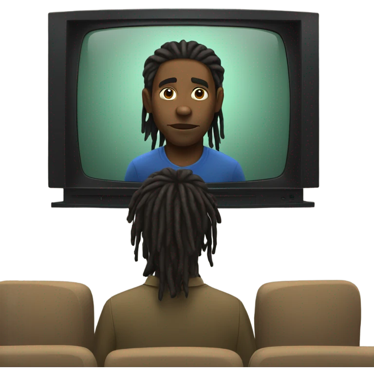 Black man with dreadlocks watching a big screen tv emoji