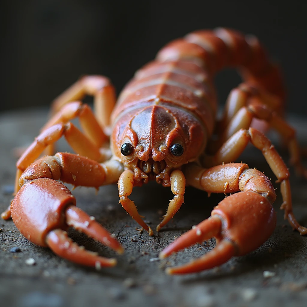 red scorpion, realistic style, detailed texture, naturalistic lighting, lifelike, close-up, realistic details emoji