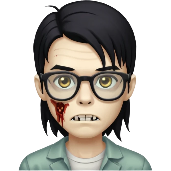 zumbi boy de cabelo grande preto,olhos pretos e oculos quadrado emoji