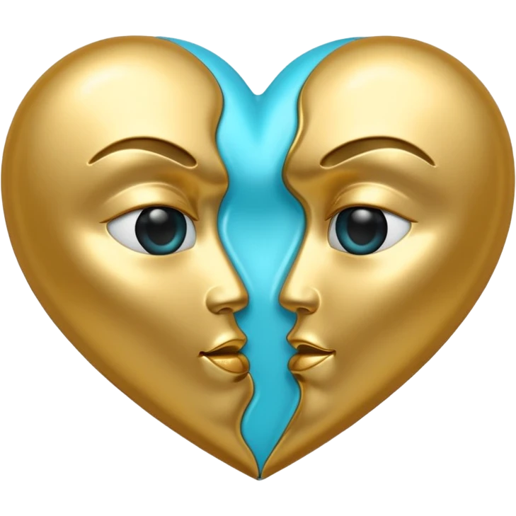 Gold and cyan heart kiss emoji