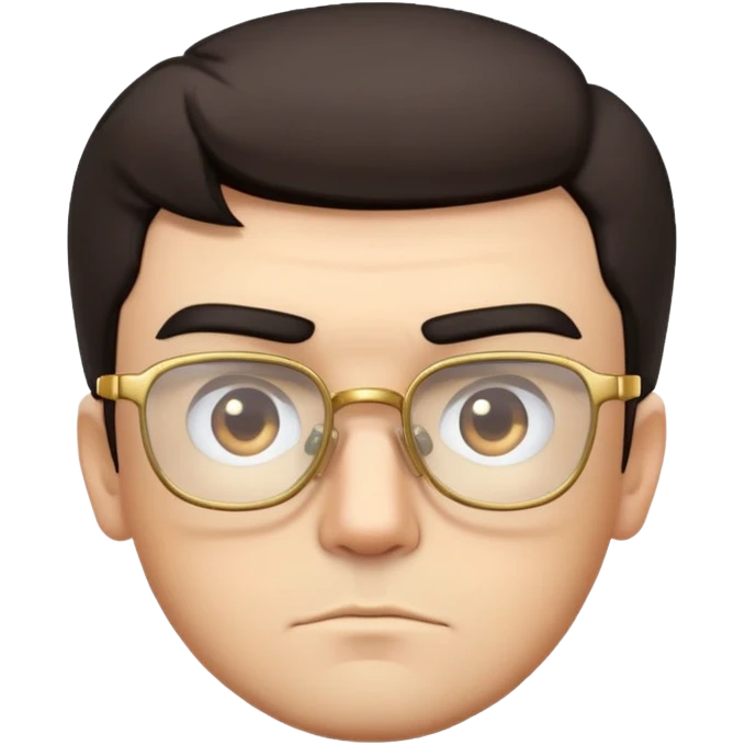 Square-faced man with thick eyebrows, short dark hair with faded sides, slight scruff, serious expression, large square gold-rimmed glasses emoji