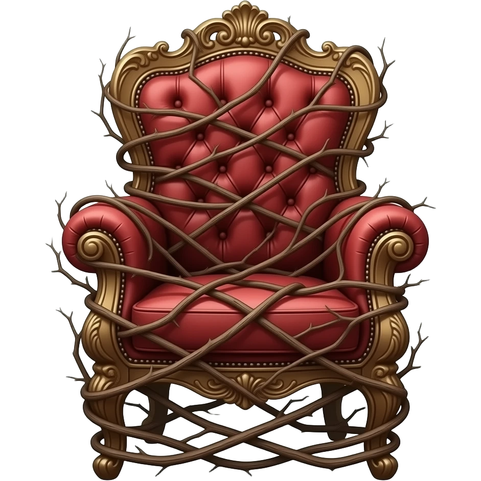 elegant Victorian electric chair frontally wrapped in tendrils of twigs emoji