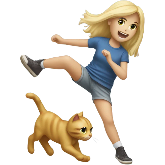 blonde girl kicking a stuffed animal cat  emoji
