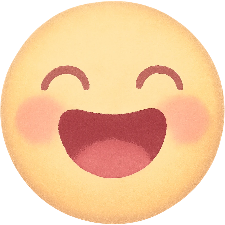 cute emoji, round face, eyes closed, big open-mouthed laugh, pastel yellow and pink emoji