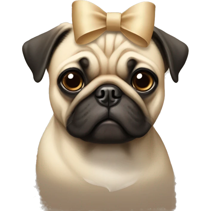 A pug with a beige bow on its head emoji
