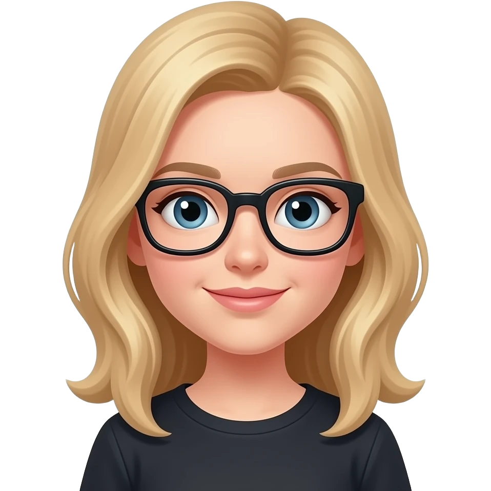 a girl with medium blonde hair and black glasses. Memoji emoji