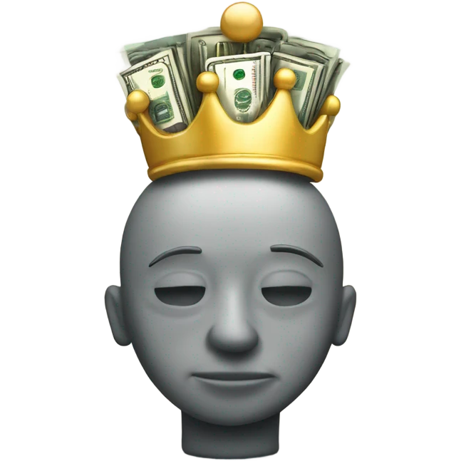 Big Brain wearing a crown on top of stack of cash emoji