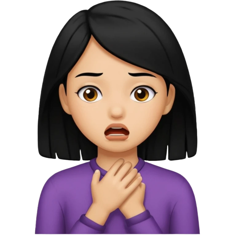 A girl with black hair and tan skin choking her self emoji