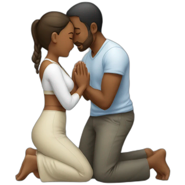 Woman on knees praying to man emoji