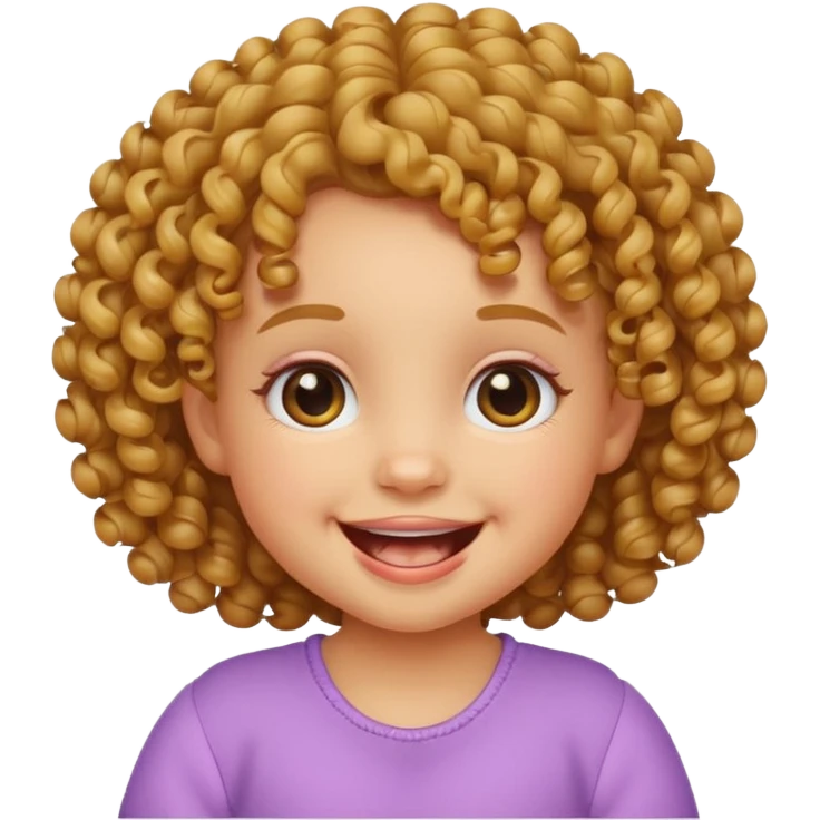 baby girl emoji, curly hair, smiling showing two upper and lower teeth emoji