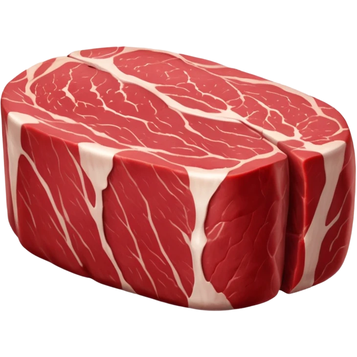 raw beef tenderloin, thick boneless cut, cylindrical, rich red, clean slightly glossy surface, fine muscle grain, minimal marbling, natural edge variation, soft contours, no plate or garnish, no faces, clean 3D, soft shadows, transparent background, emoji scale emoji