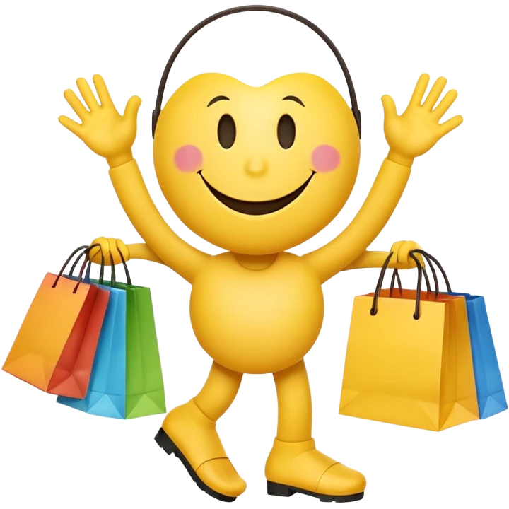 2 HAPPY SMILEY FACE  WITH HANDS AND FEET WITH SHOPPING BAGS IN EACH HAND emoji