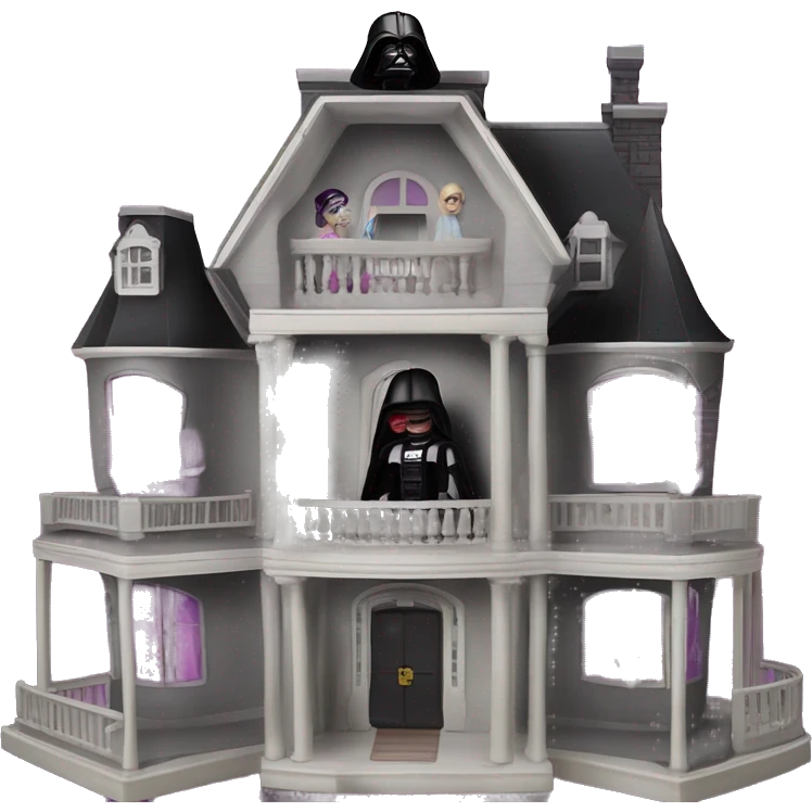 Barbie and Darth Vader’s dusty disturbing disgusting ghostly haunted horrific large scary dream mansion  emoji