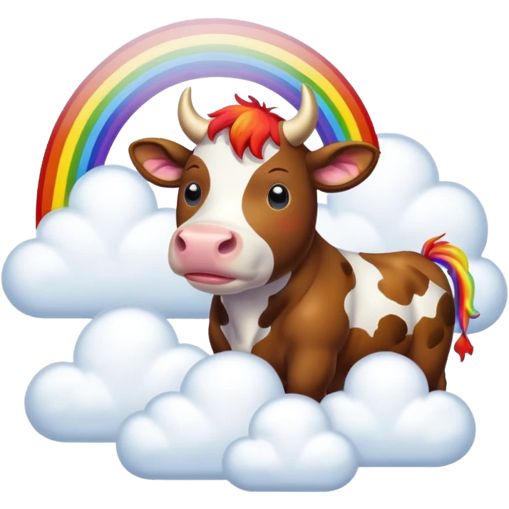 Rainbow with clouds and a flying cow with wings emoji