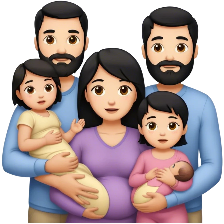 Famille  4 personne au cheveux noir 1 fils aîné 1 fille bébé  1 père avec barbe 1 mère emoji