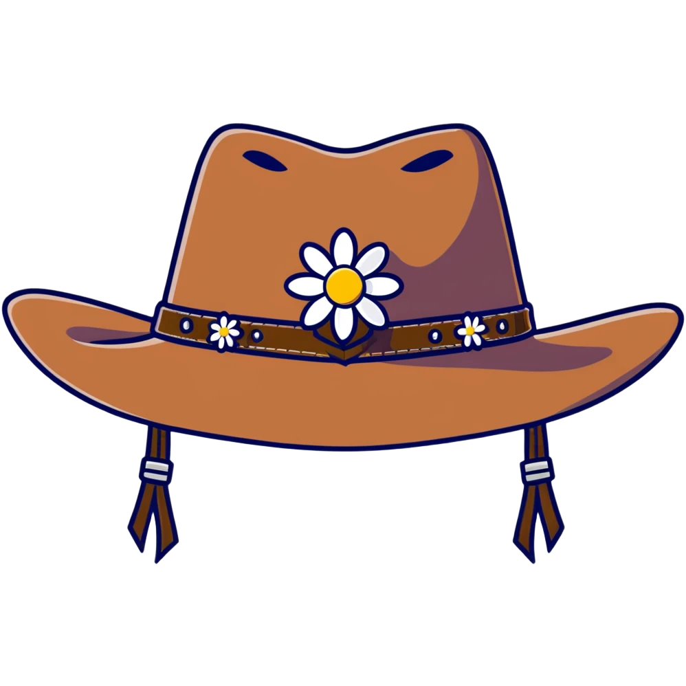 Black leather cowgirl hat with daisy flowers around the crown emoji