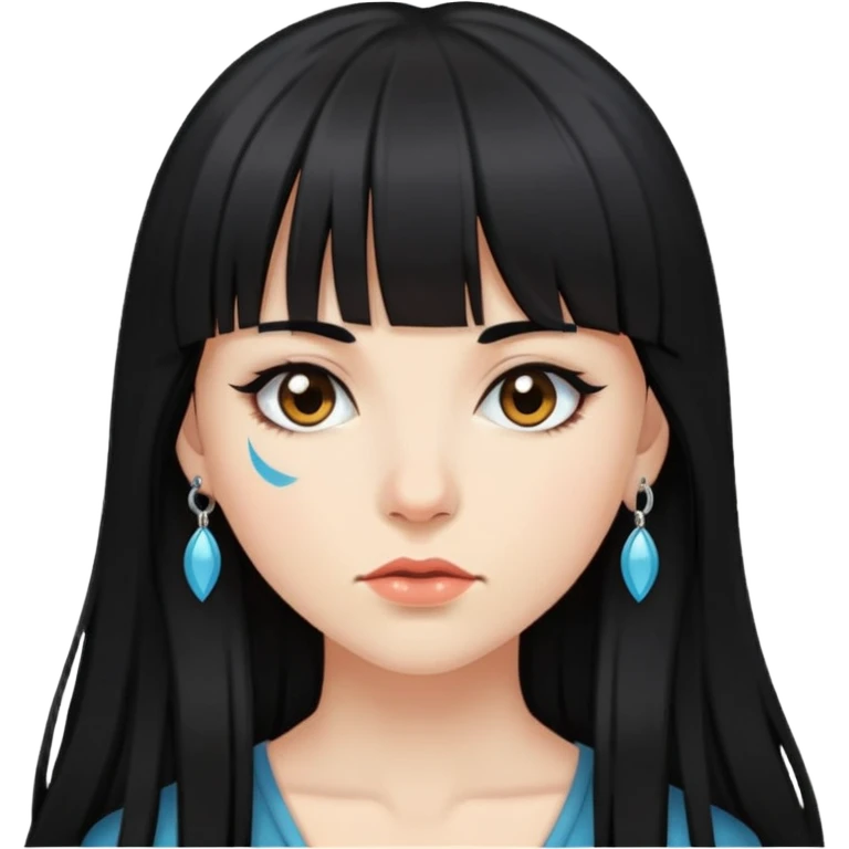 Branca com cabelo preto grande de franja e piercing  emoji