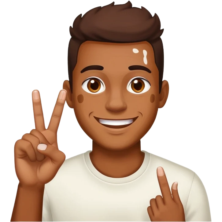 Brown skin guy with vitiligo smiling sticking up 2 middle fingers emoji