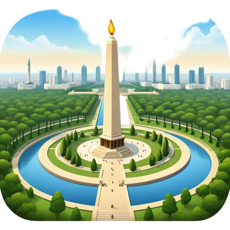 Cinematic Realistic Monas Landmark Emoji, showcasing the National Monument in Jakarta, a towering obelisk with a golden flame, set within a lush park under a clear, radiant sky. emoji