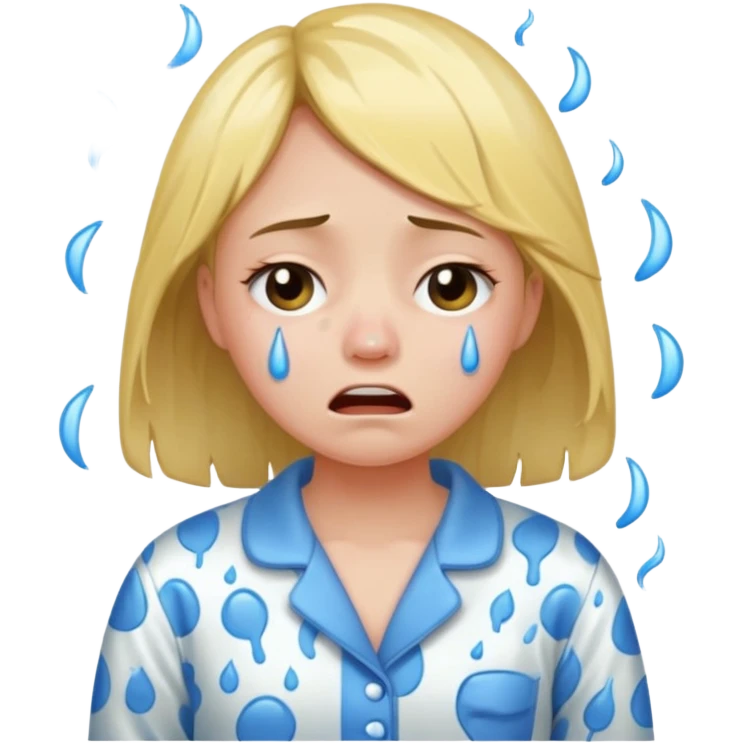 Girl crying alone in her pajamas  emoji