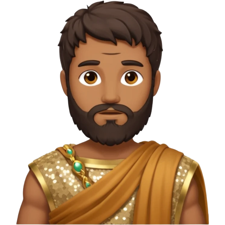 Faunus, God from Nature Roman Deities with long dark brown hair and beard, tan sequin toga emoji