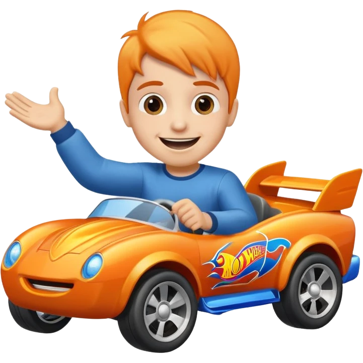Kid driving a hot wheels emoji