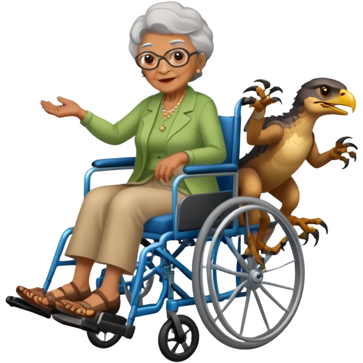 grandma in wheelchair with raptor feet or talons emoji