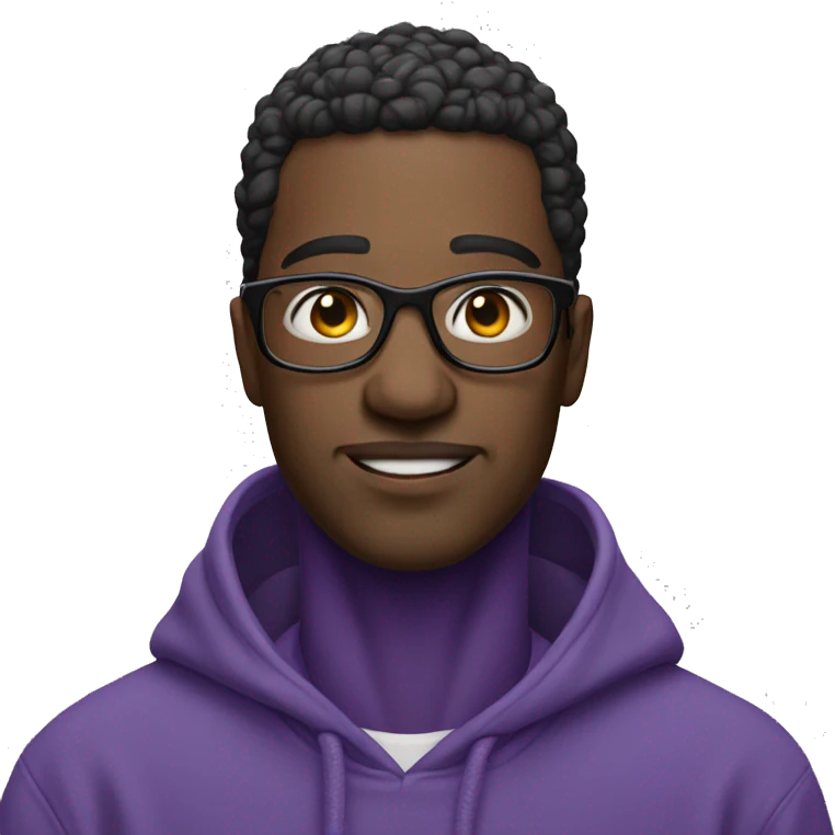 Man with glasses in purple hoodie white skin emoji