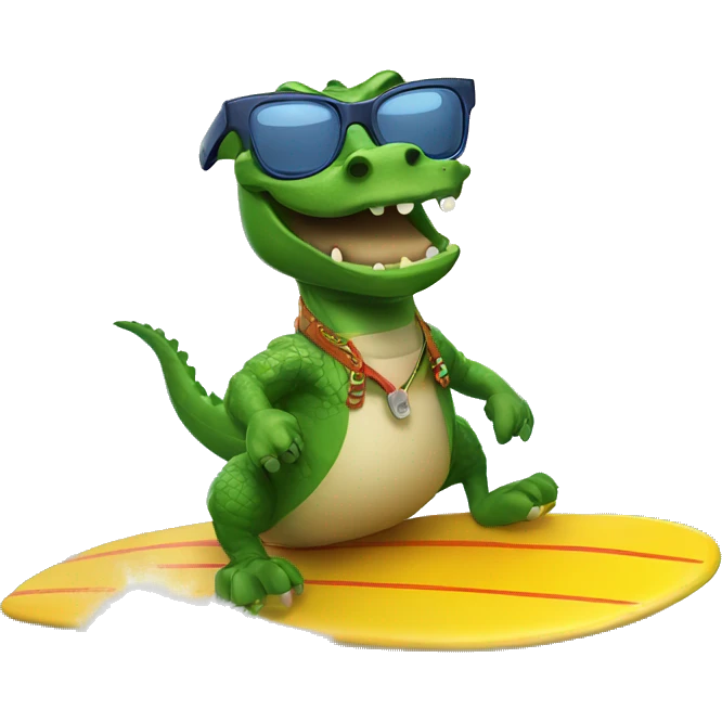 alligator riding a surf board with glasses  emoji