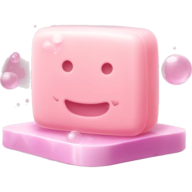Light pink soap bar sitting on a soap holder, with soap bubbles  emoji
