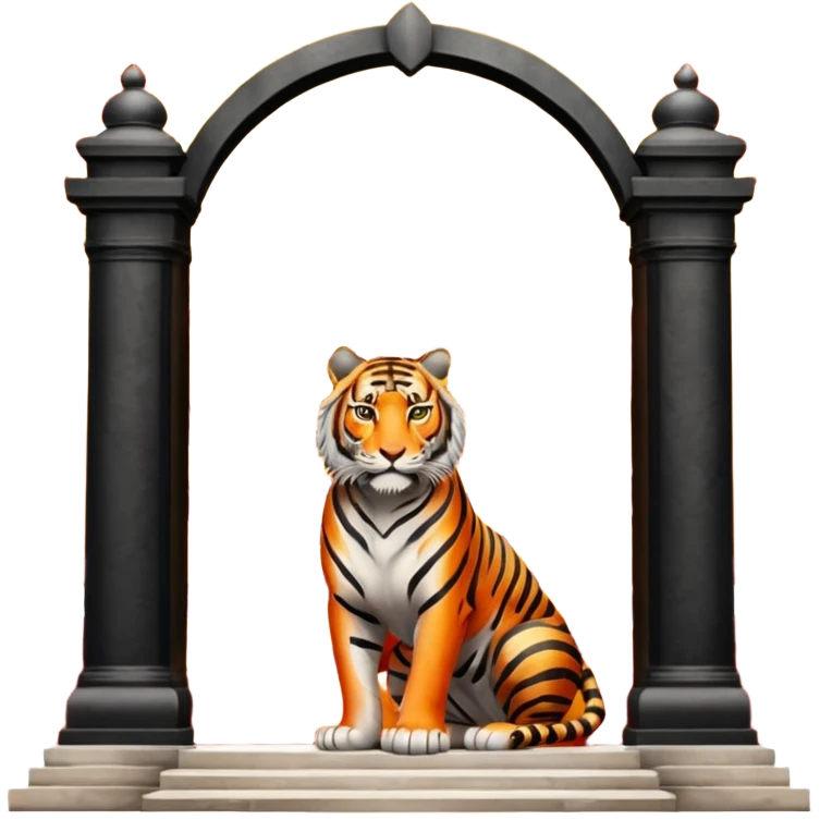 Traditional Chinese ink painting style emoji. A powerful tiger (like the ancient character 虎), standing guard in front of mystical gates (門). Energy swirls around him like a vortex (🌀). Minimalist, transparent background, 512x512 pixels. emoji