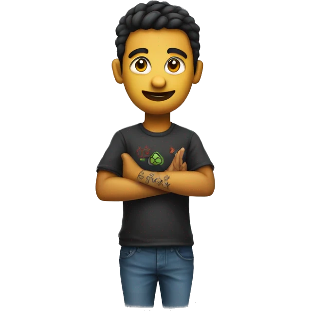 Coder with 'trishul' tattoo on right hand emoji