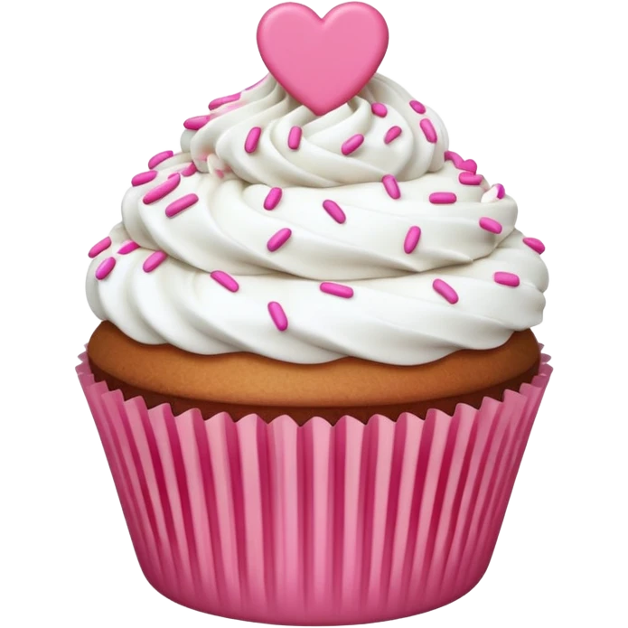 Valentine’s Day themed cupcake with white icing and sprinkles emoji
