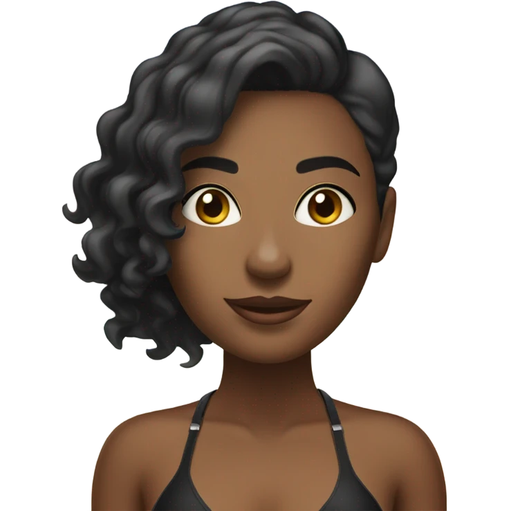 A beautiful short hair black woman in a bikini and sandals on the beach. emoji