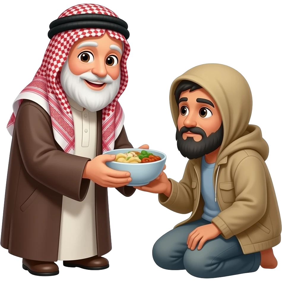 пожилой мужчина мусульманин подает бедному emoji