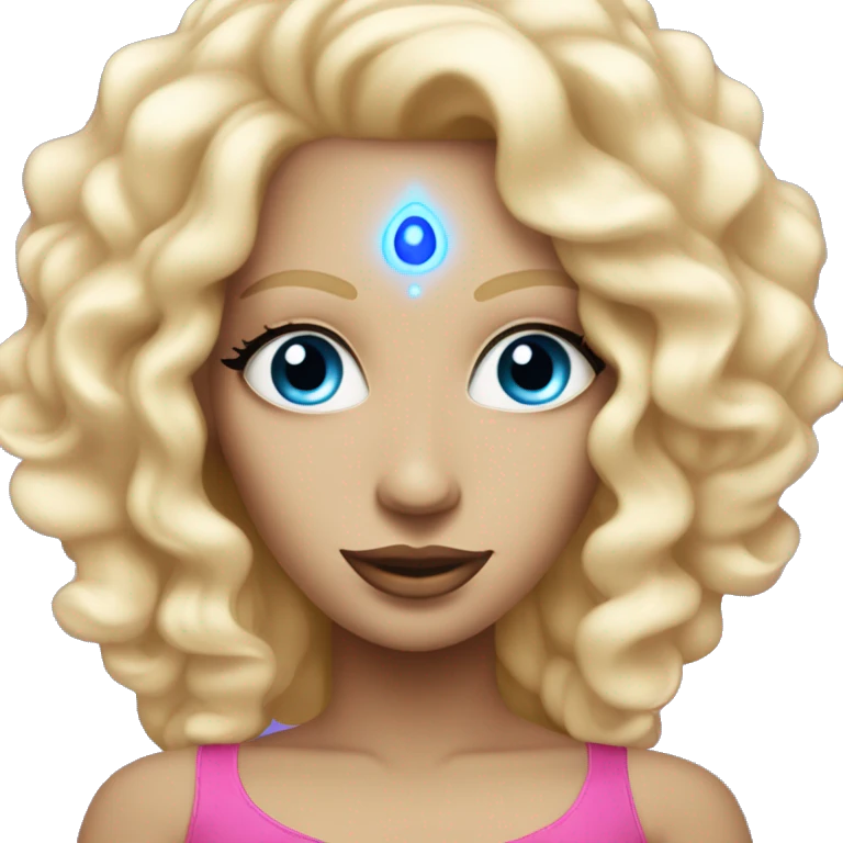 pink diva with thin andromedan face long blonde hair and blue eyes glowing third eye emoji