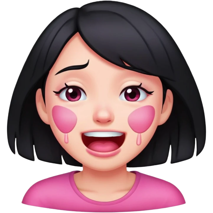pink crying and laughing black-haired girl emoji