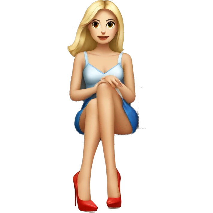 Russian beautiful girl sitting with high heels, with shopping bags on feet emoji
