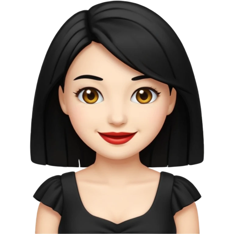 “Emoji girl, femme fatale, black hair. megan fox vibes black dress emoji