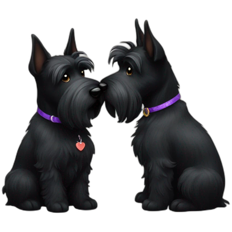 Senior Two black Scottish terrier kissing emoji
