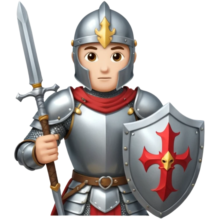A knight in fighting action with a sword and shield emoji
