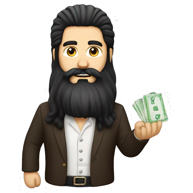 The guy who is a dealer has a card in his hand, has long black hair and a long beard  emoji