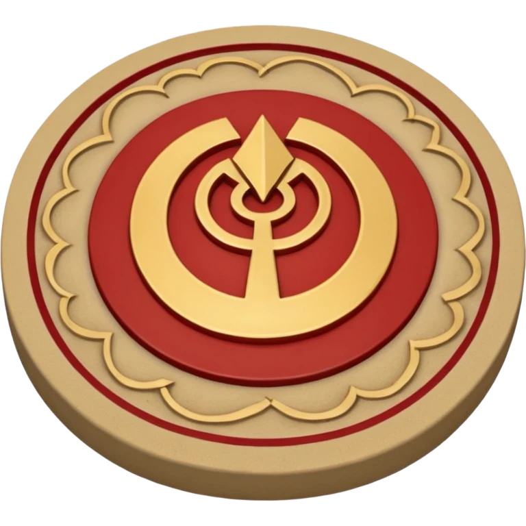 a circular casting sigil inspired by the wizard101 balance school using base color sand and trim color red. Bitch, put A golden scale in the middle as a the main focus  emoji