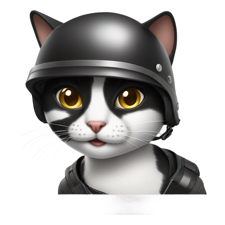 Smiling Black and white cat skateboarding with crash helmet  emoji