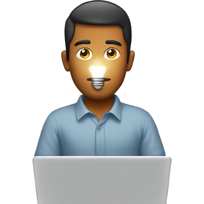 man with laptop and light bulb above head emoji