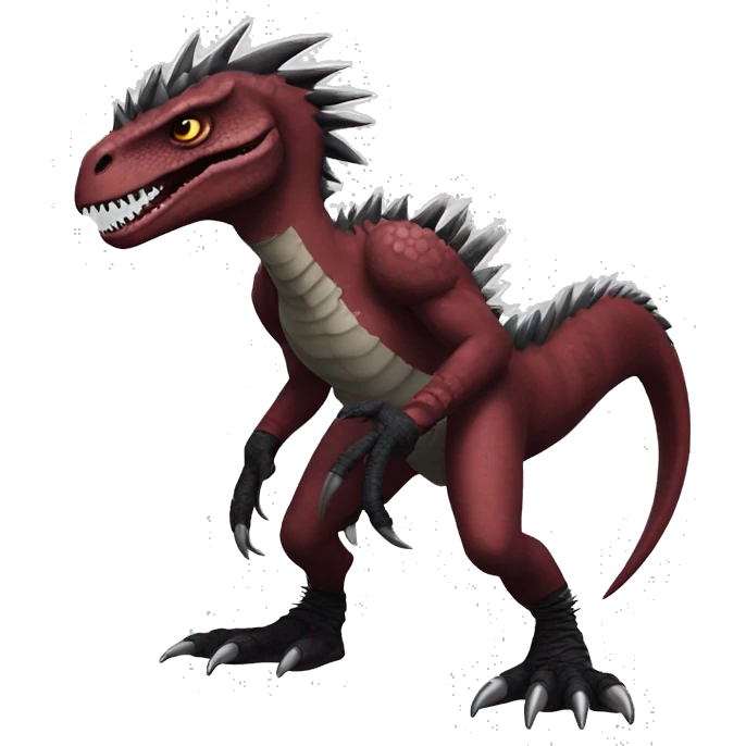 Maroon edgy badass modern sexy handsome punk velociraptor-dragon-Digimon, with black spiky mane, full body emoji