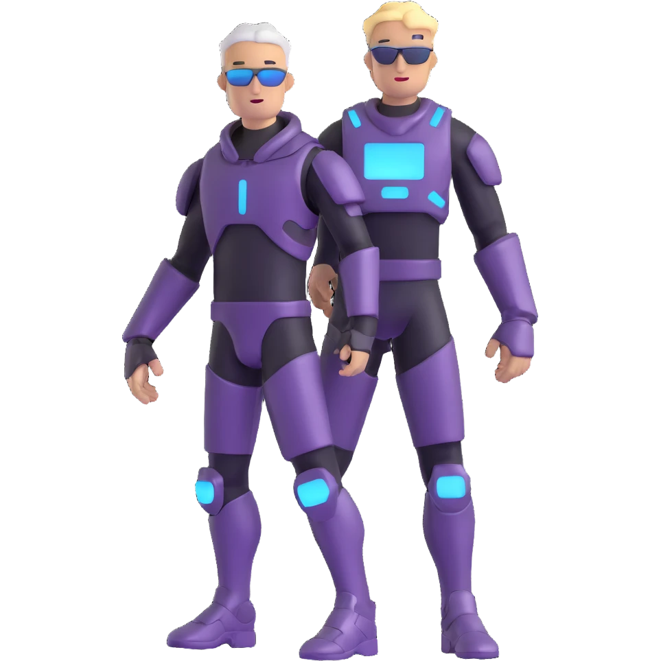 cyber y2k guy with metallic clothing and digital accessories emoji