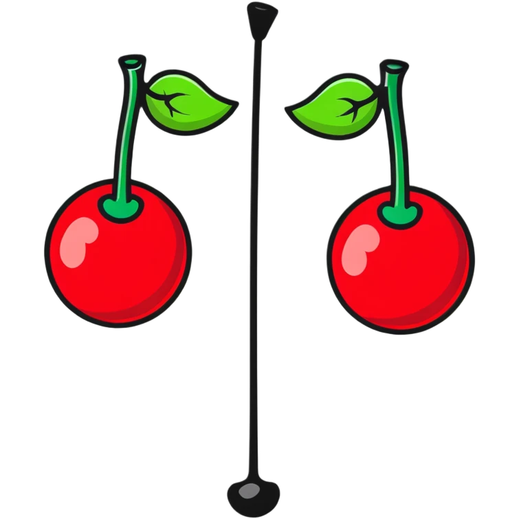 Two bright ruby red cherries connected by a green stem emoji