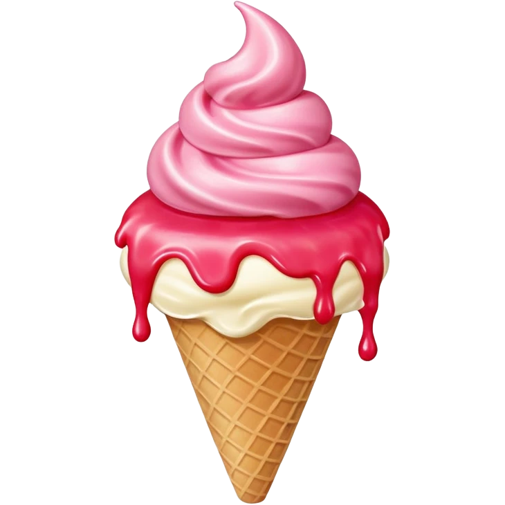 vanilla ice cream cone with strawberry sauces emoji