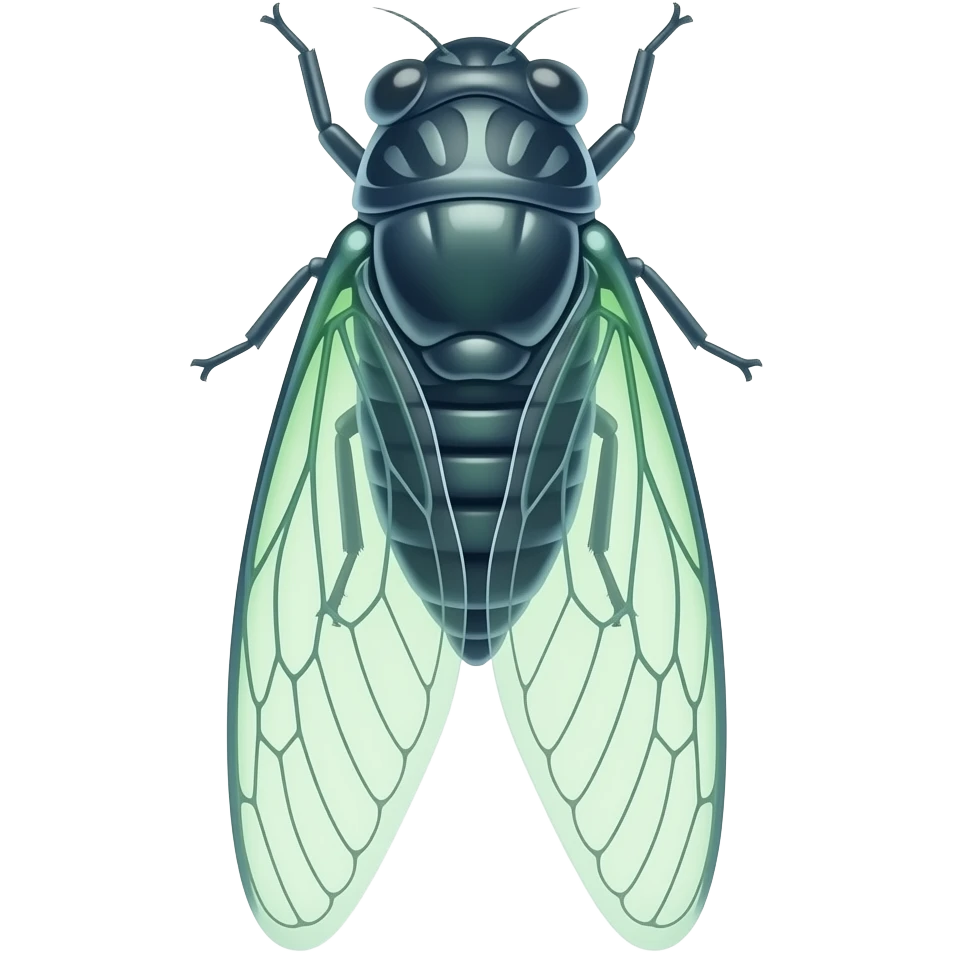 Blue and green and green x-ray of a realistic a flying cicada; emoji
